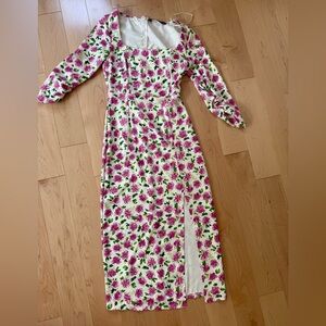 Zara Pink and Green Floral Long Sleeve Dress